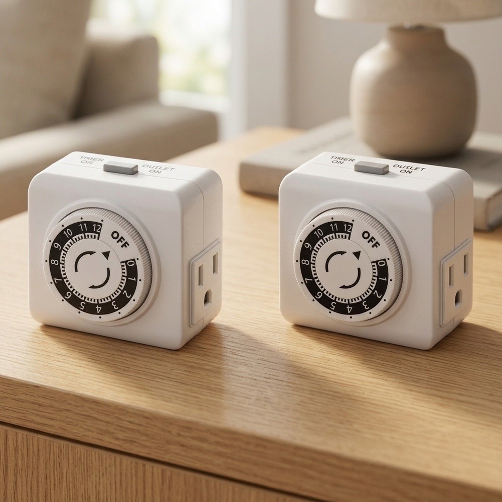 2個入り、24時間設定可能な屋内用メカニカルタイマー付き電源 - Timer Dual Outlet のレビューと価格