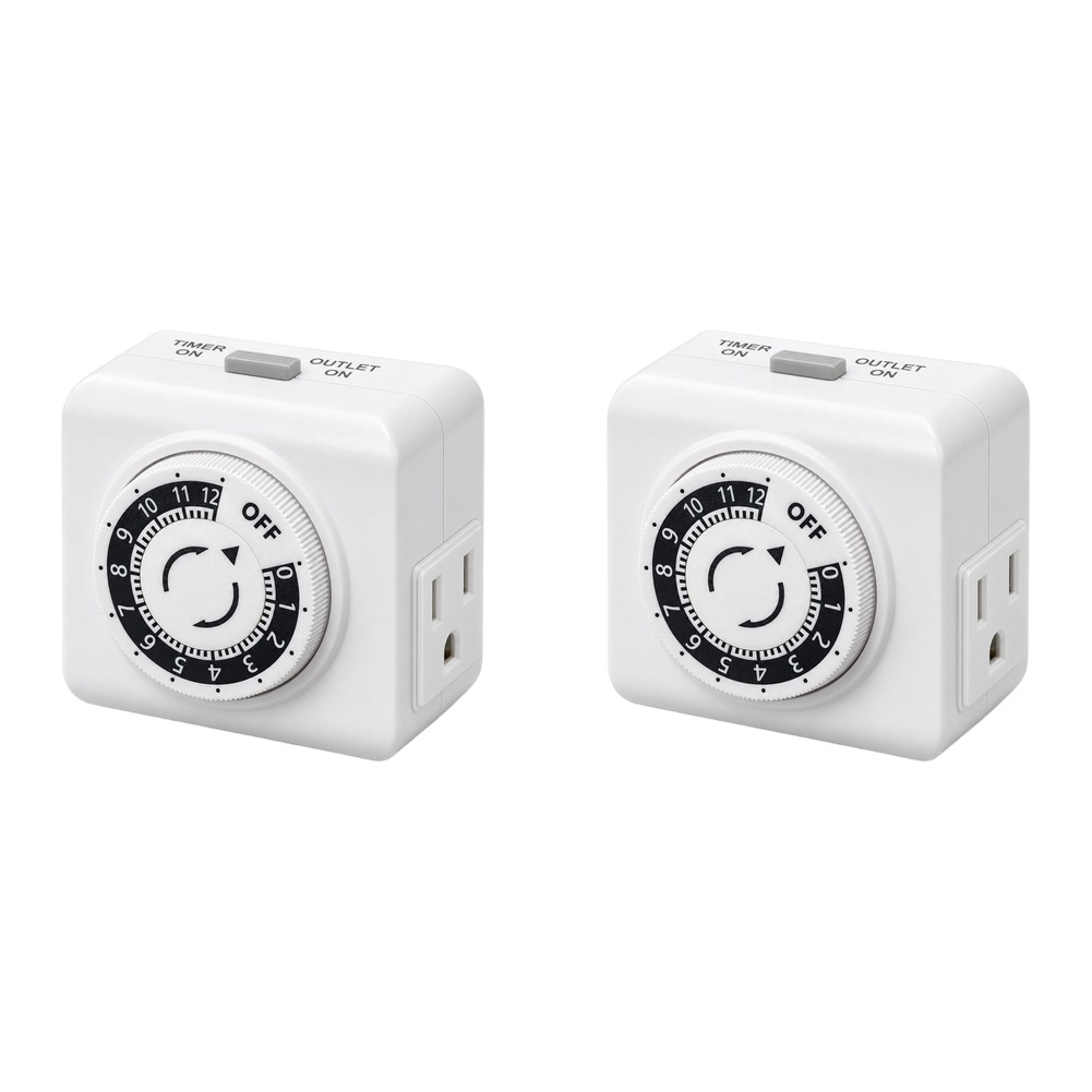 2個入り、24時間設定可能な屋内用メカニカルタイマー付き電源 - Timer Dual Outlet のレビューと価格